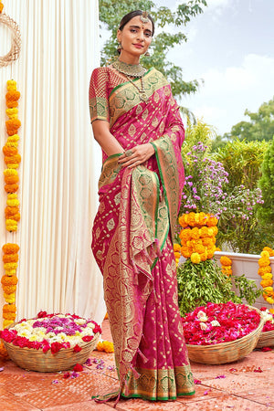 Magenta Pink Banarasi Saree
