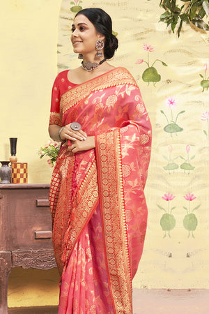 Pink And Red Cotton Saree