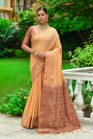 Canary Yellow Linen Blend Cotton Saree