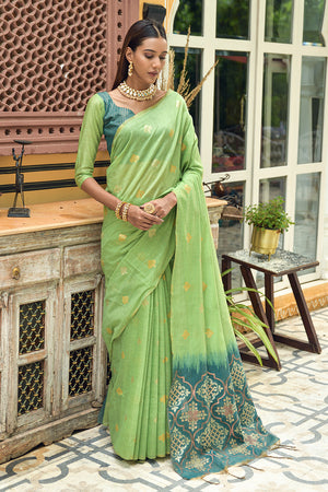 Pista Green Linen Blend Saree