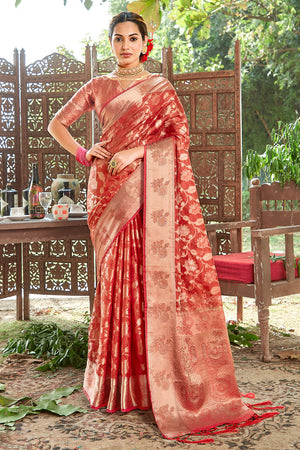 Brick Red Organza Saree