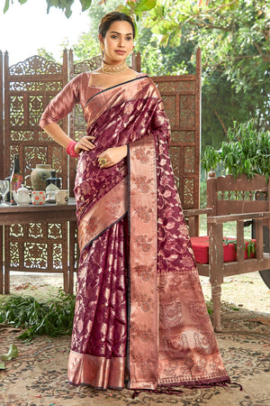 Dark Wine Organza Saree