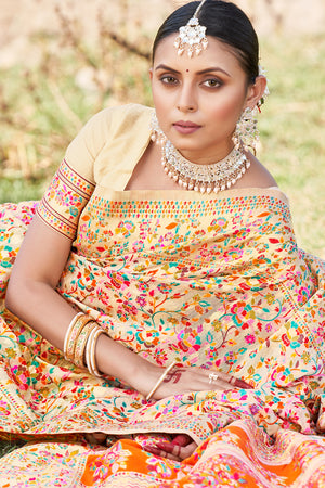 Buttermilk Beige Kashmiri Pashmina Saree
