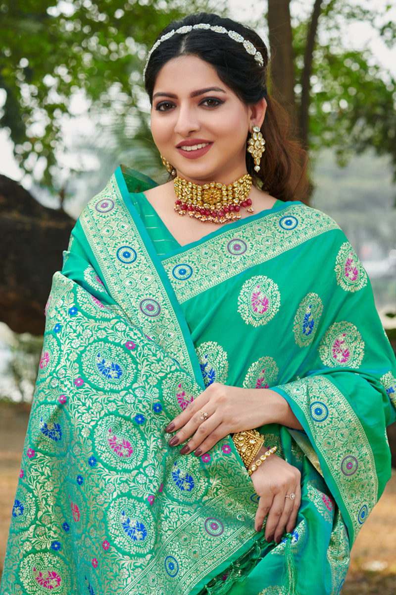 Buy Teal Green Organza Saree onlineKaragiri