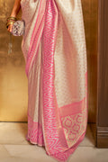 Buttermilk Beige And Pink Banarasi Saree Kanjivaram Saree Design