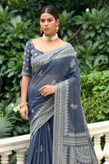 Denim Blue Cotton Saree Denim Blue Cotton Saree