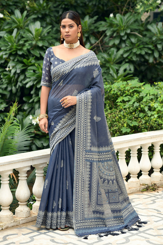 Denim Blue Cotton Saree Denim Blue Cotton Saree