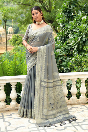 Coin Grey Cotton Saree