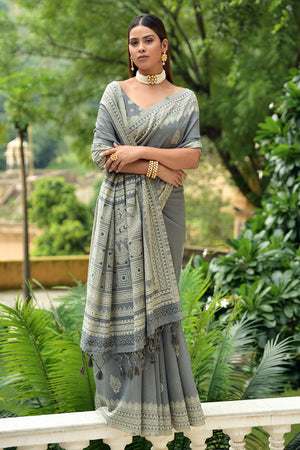 Coin Grey Cotton Saree