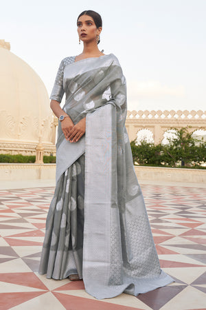 Coin Grey Linen Blend Saree