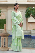 Mint Green Linen Blend Saree Linen Saree