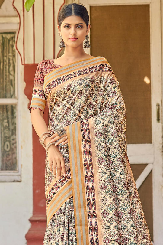 Daisy White Digital Print Saree Daisy White Digital Print Saree