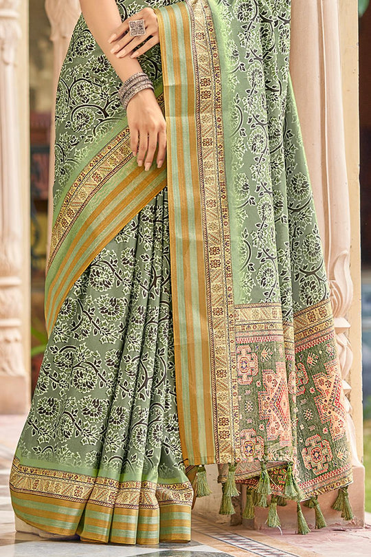 Olive Green Digital Print Saree Olive Green Digital Print Saree