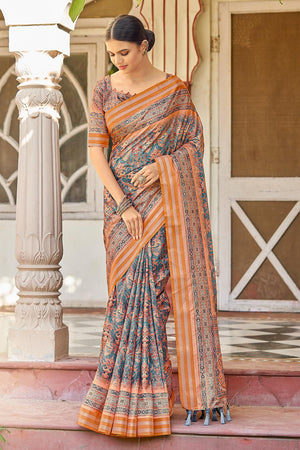 Denim Blue Digital Print Saree
