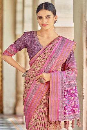 Salmon Pink Digital Print Saree