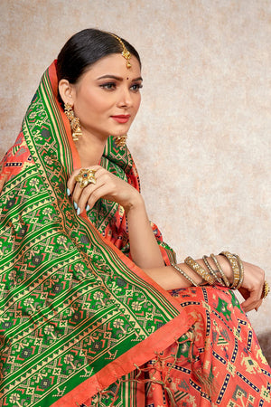 Coral Pink Zari Woven Uppada Saree