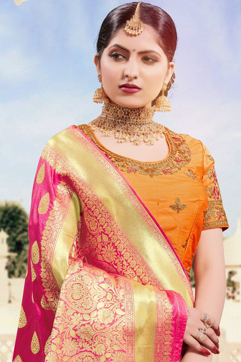 Buy merigold yellow banarasi saree online Best quality silk