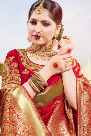 Jam Red Banarasi Saree