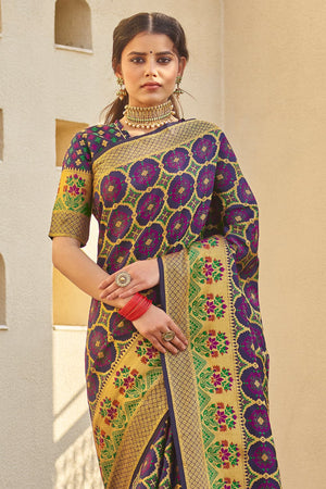 Matte Purple Zari Woven Banarasi Saree