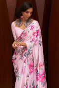 Blush Pink Satin Crepe Saree Blush Pink Satin Crepe Saree