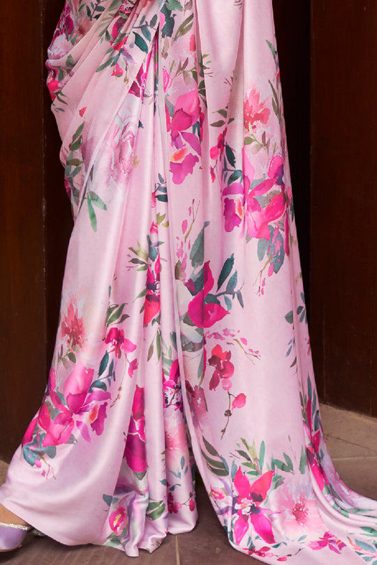 Blush Pink Satin Crepe Saree Blush Pink Satin Crepe Saree