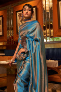 French Blue Kanjivaram Saree Blue Kanjivaram Saree
