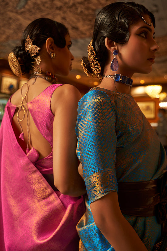 French Blue Kanjivaram Saree Blouse Kanjivaram Saree