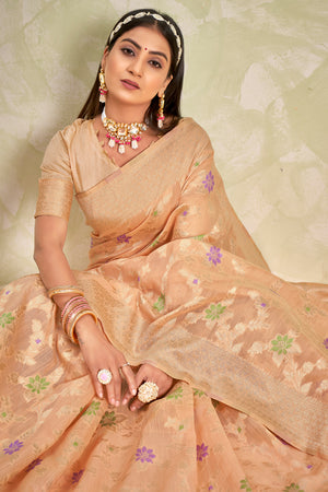 Pastel Beige Cotton Saree
