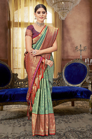 Green Red Banarasi saree