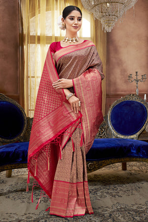 Maroon Red Banarasi saree