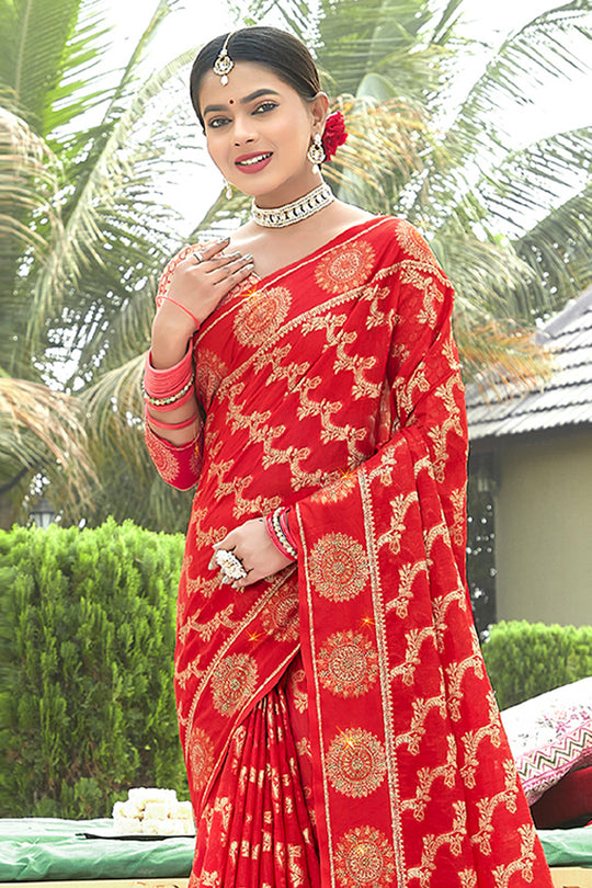 Scarlet Red Organza Saree Scarlet Red Organza Saree