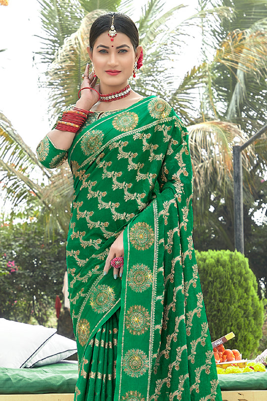Emerald Green Organza Saree Emerald Green Organza Saree