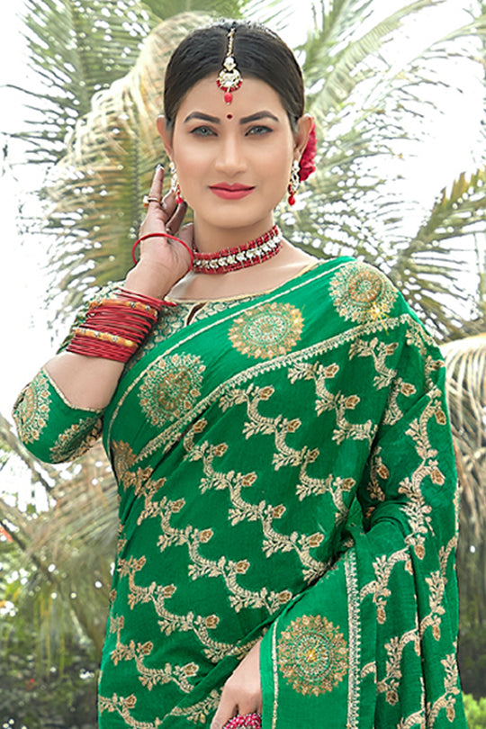 Emerald Green Organza Saree Emerald Green Organza Saree