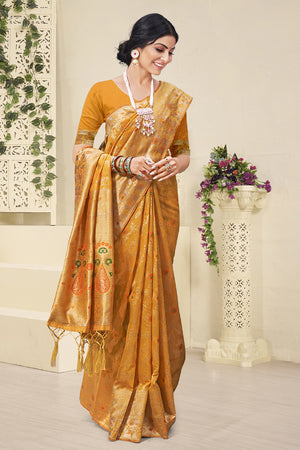 Fire Yellow Cotton Saree