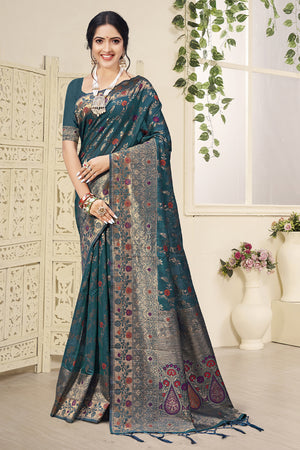 Sea Green Cotton saree