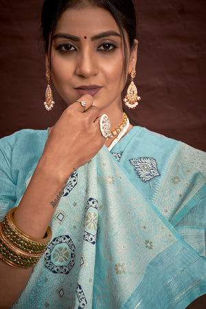 Powder Blue Cotton Saree