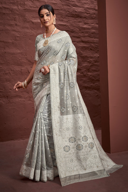 Coin Grey Cotton Saree Coin Grey Cotton Saree