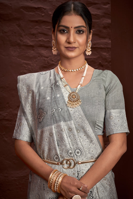 Coin Grey Cotton Saree Coin Grey Cotton Saree