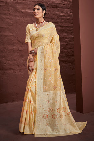 Tan Beige Cotton Saree