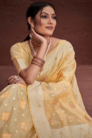 Tan Beige Cotton Saree