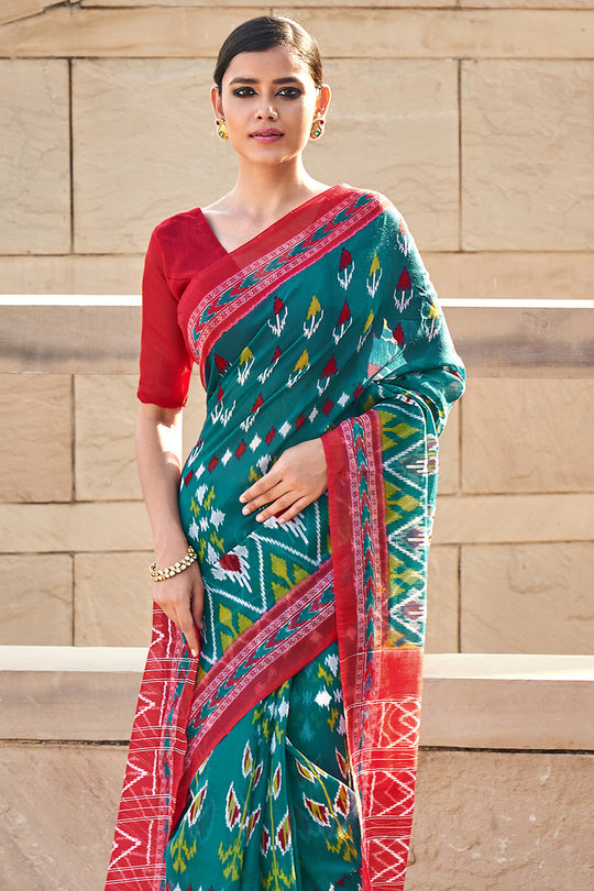 Blue And Red Mulmul Cotton Saree Blue And Red Mulmul Cotton Saree