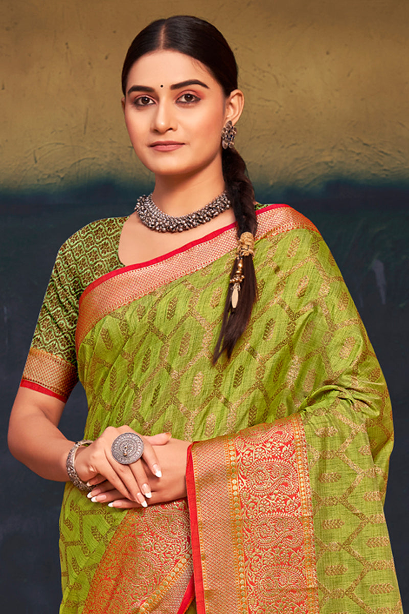 Nisarga Limegreen Bagru Saree