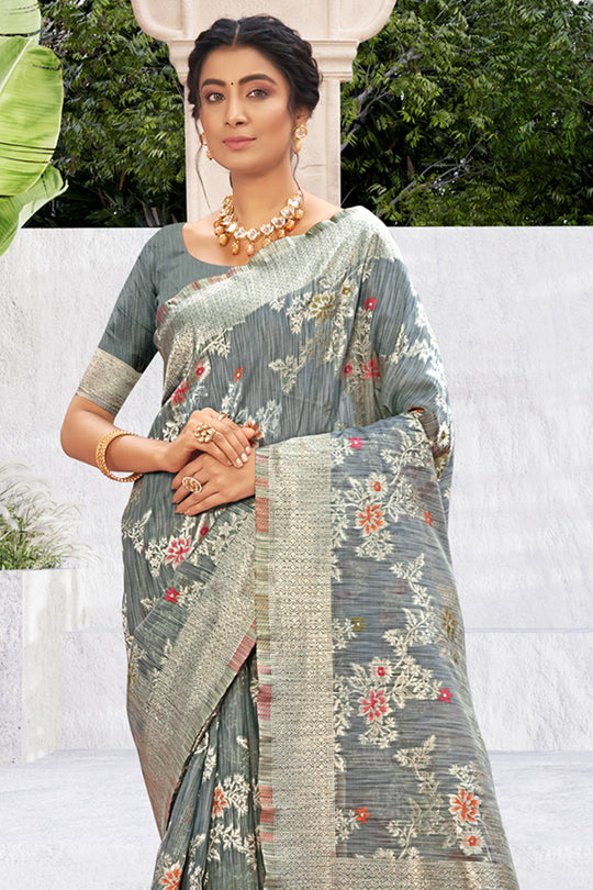 Coin Grey Cotton Silk Saree Coin Grey Cotton Silk Saree