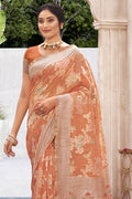 Coral Orange Cotton Silk Saree Coral Orange Cotton Silk Saree