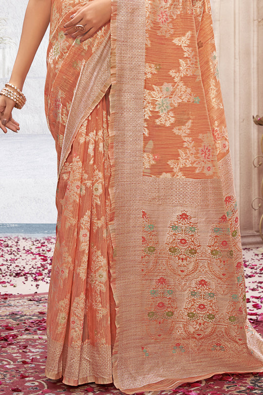 Coral Orange Cotton Silk Saree Cotton Silk Saree Design