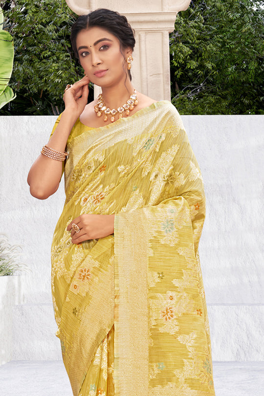 Lemon Yellow Cotton Silk Saree Lemon Yellow Cotton Silk Saree