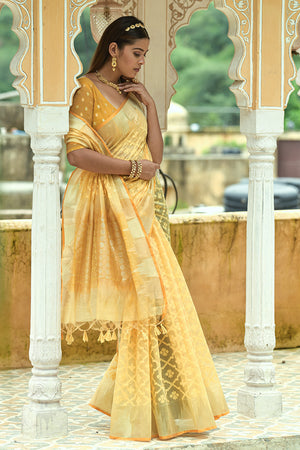 Canery Yellow Organza Saree