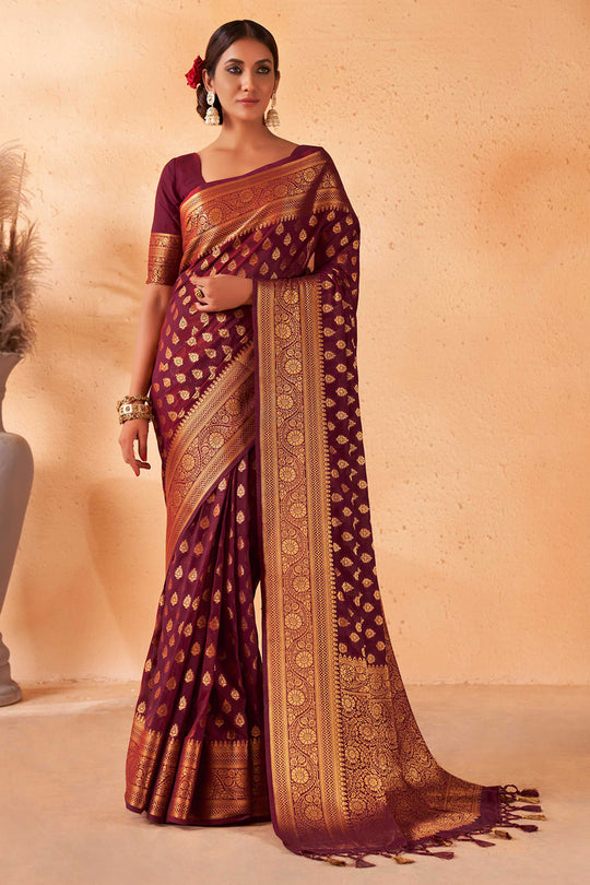 Maroon Garnet Wine Georgette Saree Maroon Garnet Wine Georgette Saree