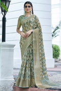 Tea Green Linen Blend Saree Linen saree