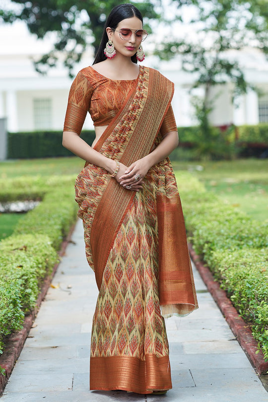 Papaya Orange Linen Blend Saree Linen Saree